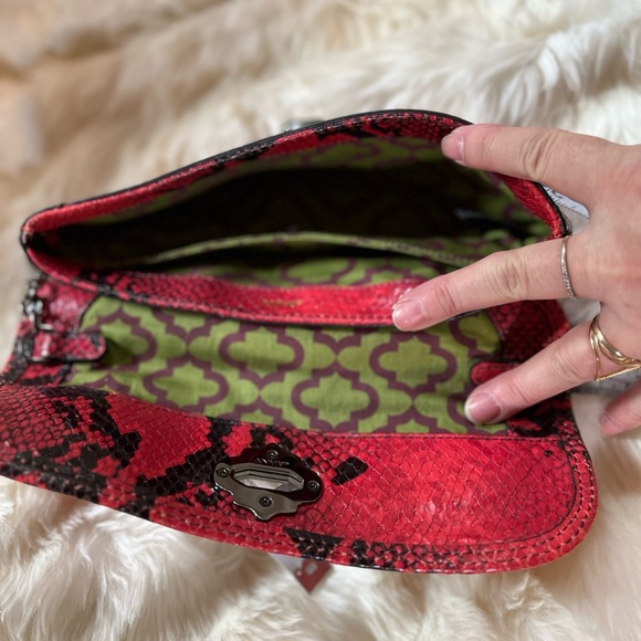 OrYANY Leather Snakeskin Style Red Shoulder Handbag Clutch New - Picture 3 of 11